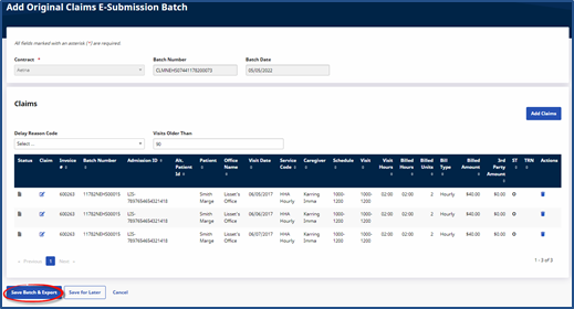 Add Original Claims E-Submission Batch